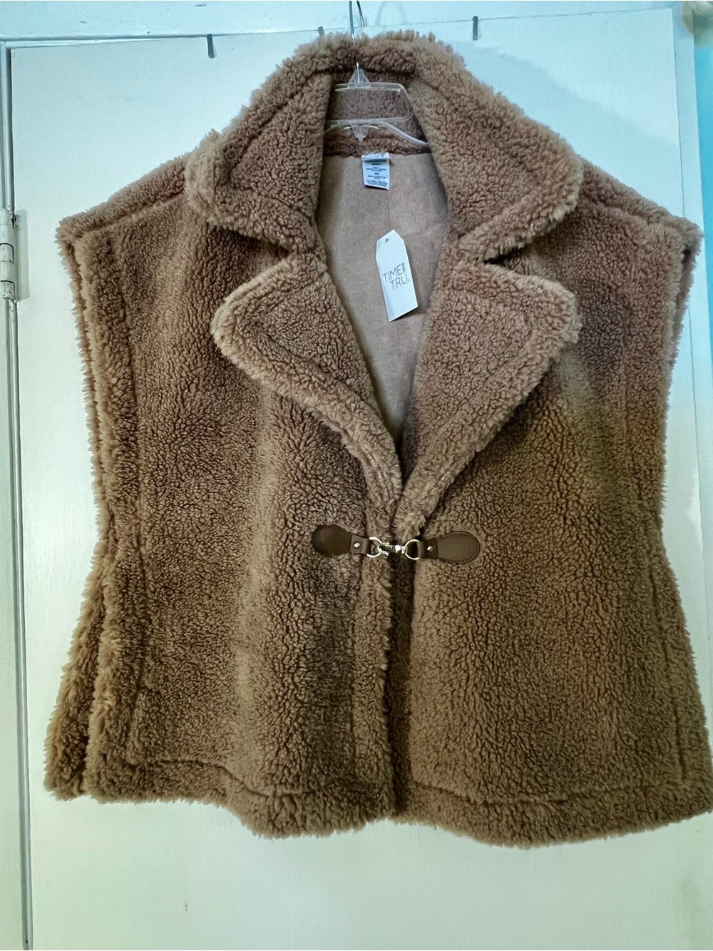 Time and Tru Brown Teddy Sherpa Vest with Toggle Accent